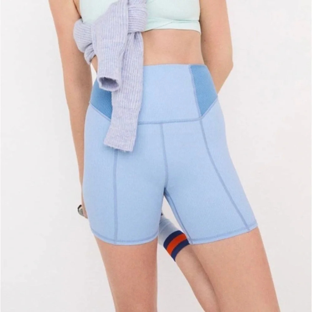 For Love and Lemons Dani Blue Cornflower Biker Athletic Ribbed Shorts Workout